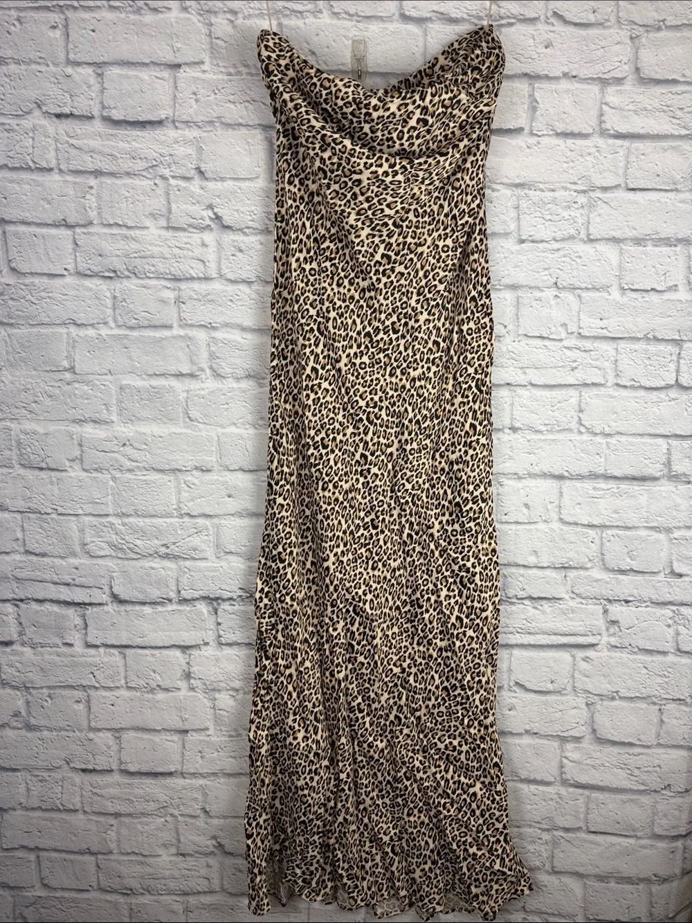 Anthropologie Leopard-Print Slip Dress The Fleur Strapless Satin Mixi Size L NWT